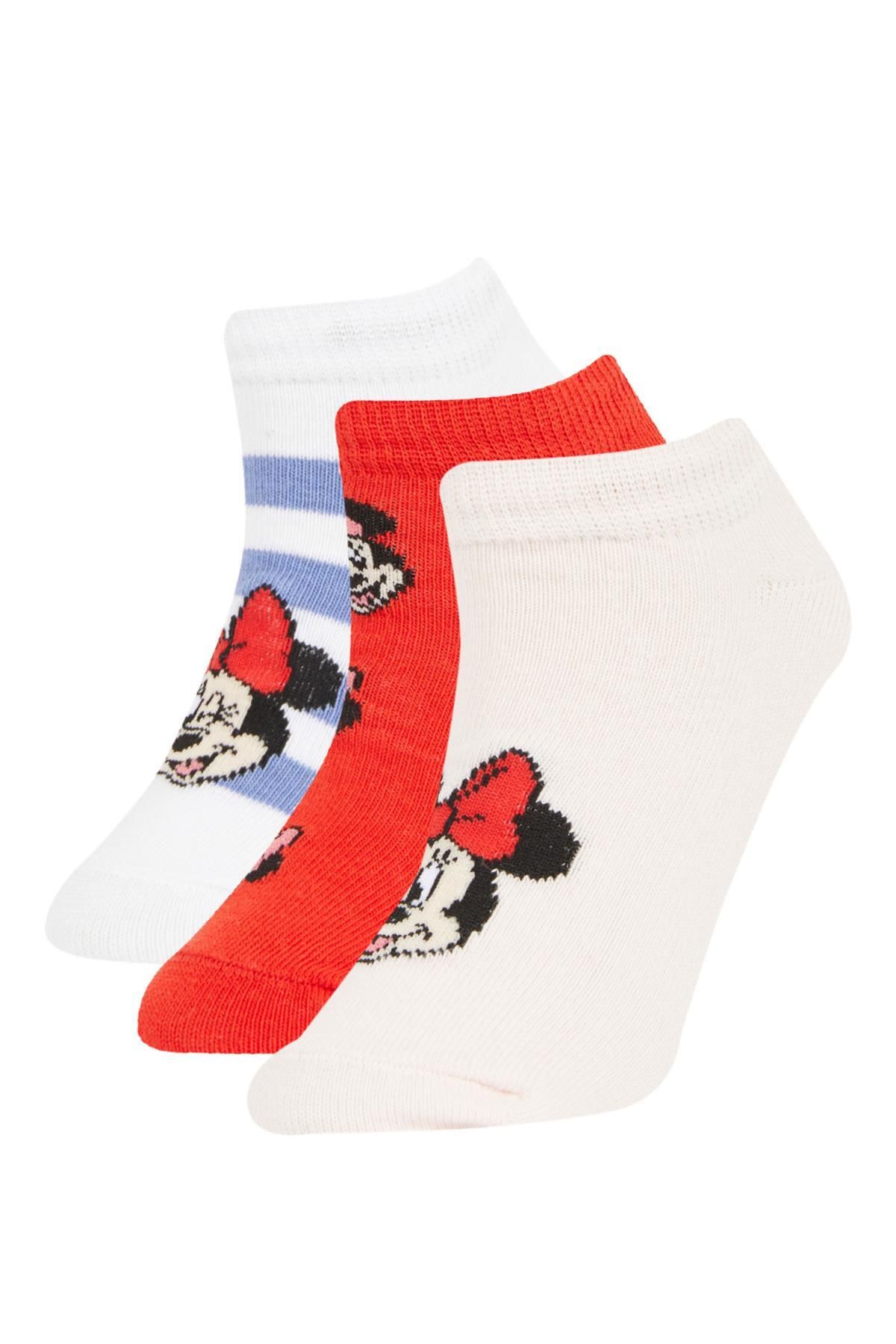 Defacto Kız Çocuk Disney Mickey & Minnie 3'lü Pamuklu Patik Çorap C1356a8ns