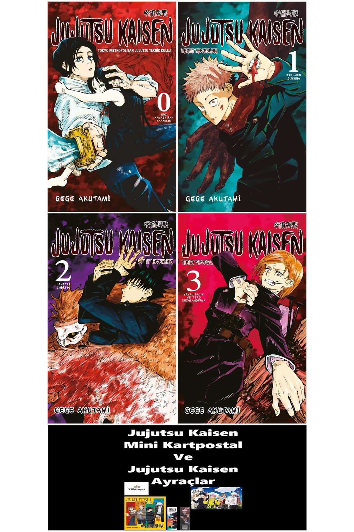 Gerekli Şeyler Yayıncılık Jujutsu Kaisen 0-1-2-3 Ciltler Manga Seti (4 Kitap) | Jujutsu Kaisen Mini Kartpostal Ve Ayraç