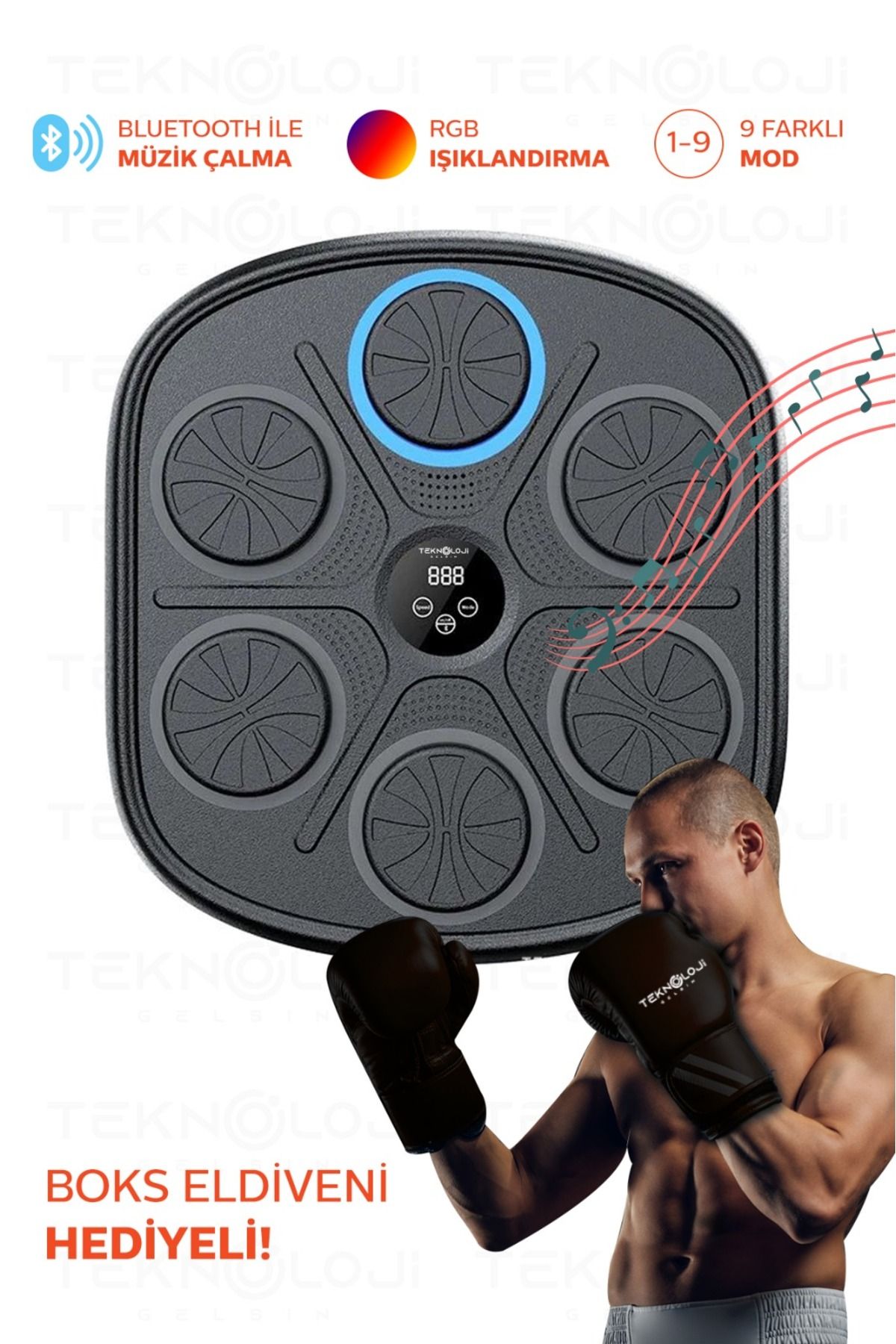 Teknoloji Gelsin Boks Seti Eğitim Makinesi Rgb Müzikli Bluetooth Hoparlör Genç Yetişkin Boks Egzersizi EldivnHediye