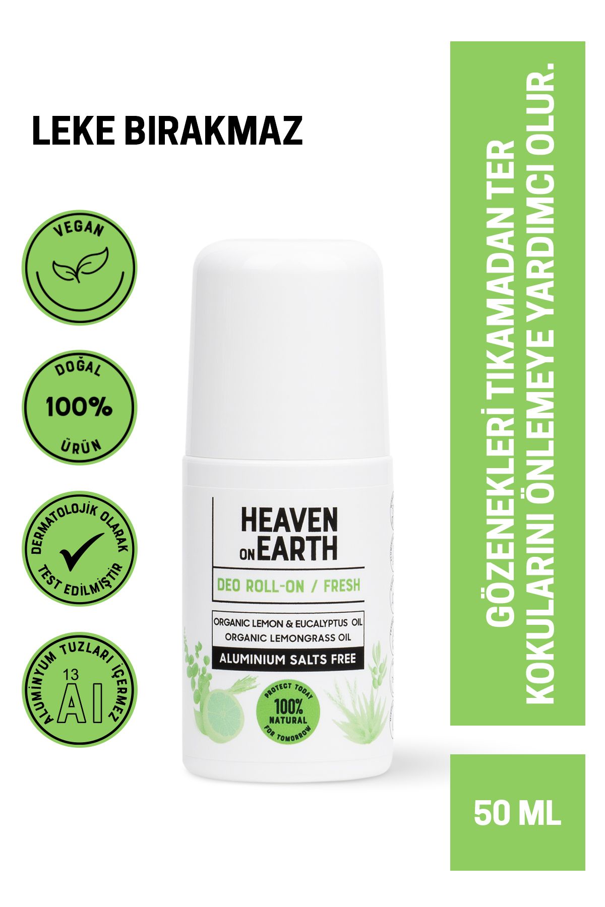 Heaven on Earth %100 Doğal Organik Roll On Aluminyum Tuzları Içermez Ter Kokusu Önleyici Fresh 50 ml Vegan