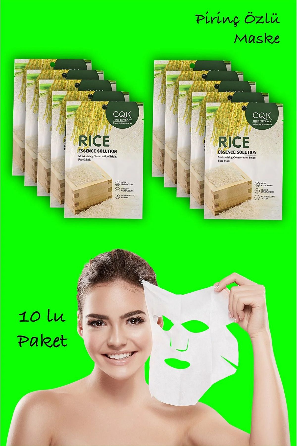 qualityworld 10 Adet Pirinç Rice İpek Protein Özlü Ton Eşitleyici Pirinç Yüz Maskesi 30ML XLM0182
