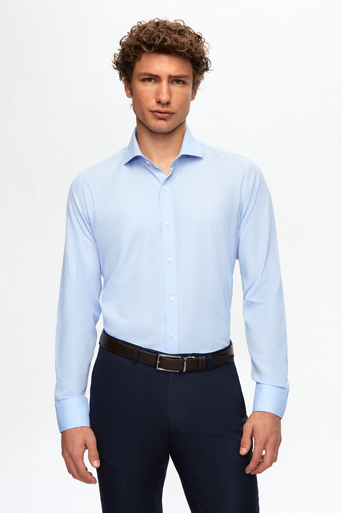 D'S Damat Slim Fit Açık Mavi Italyan Yaka Gömlek