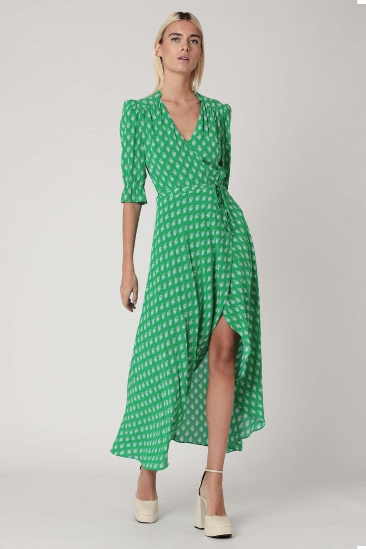 Berenice Roni V Yaka Midi Elbise 38 / Yeşil