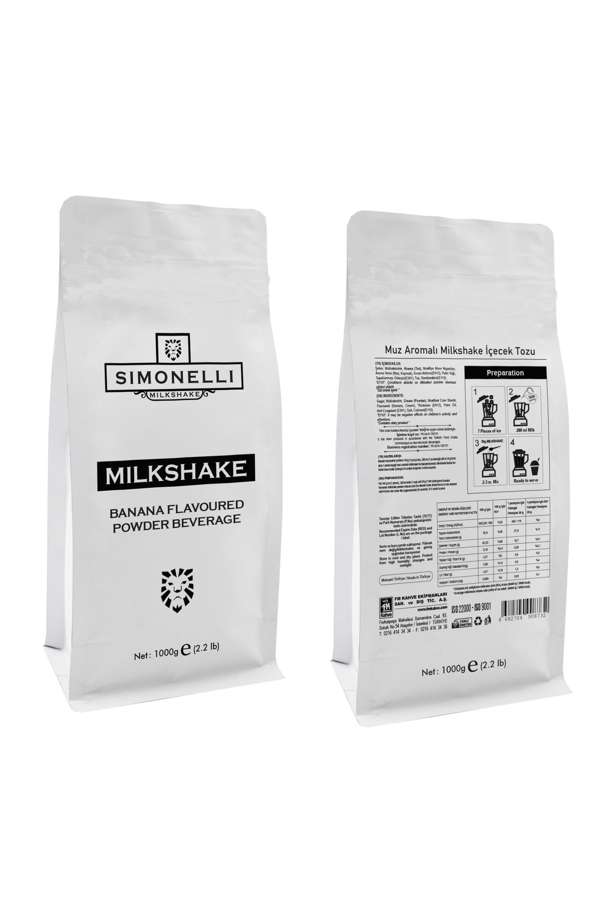 Simonelli Milkshake Muz Aromalı 1000g Paket