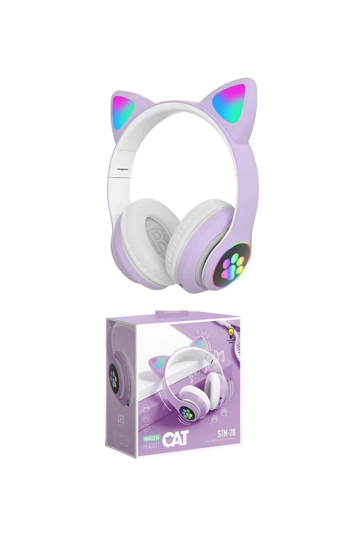 LESGO Kablosuz Bluetooth 5.0 Led Işıklı Kedili Kulaklık Aux Hediye Tüm Telefonlara Uyumlu Stereo Hd Ses