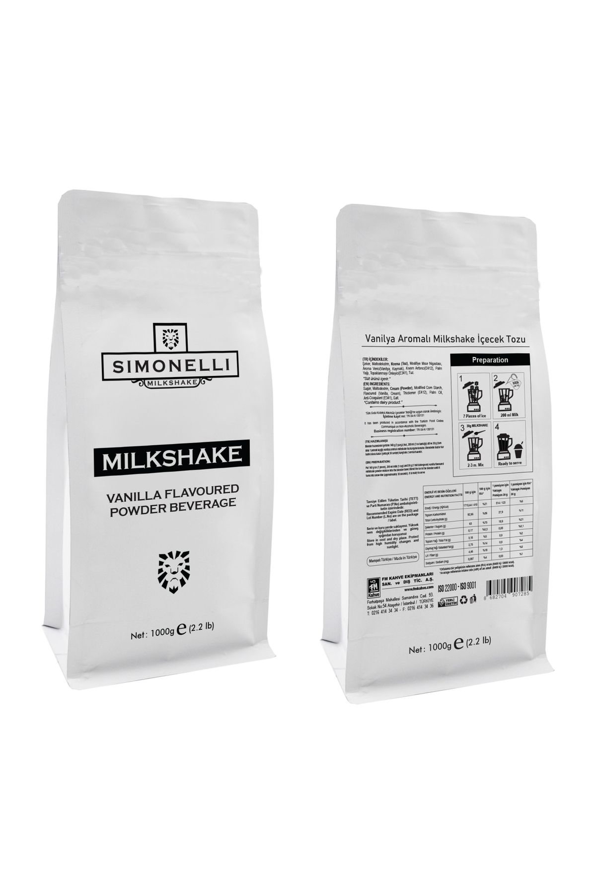 Simonelli Milkshake Vanilya Aromalı 1000g Paket