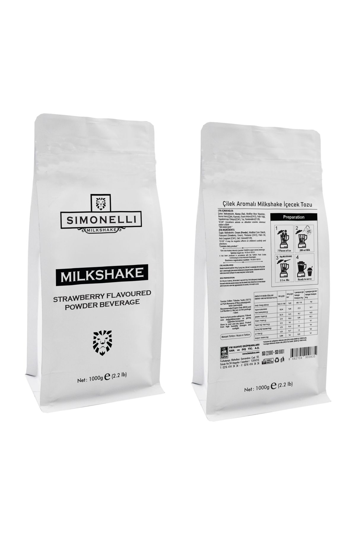 Simonelli Milkshake Çilek Aromalı 1000g Paket