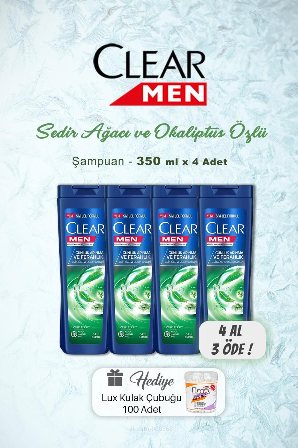 Clear 4 AL 3 ÖDE Clear Men Günlük Arındırıcı Şampuan 350 ml, Kulak Çubuğu Hediyeli