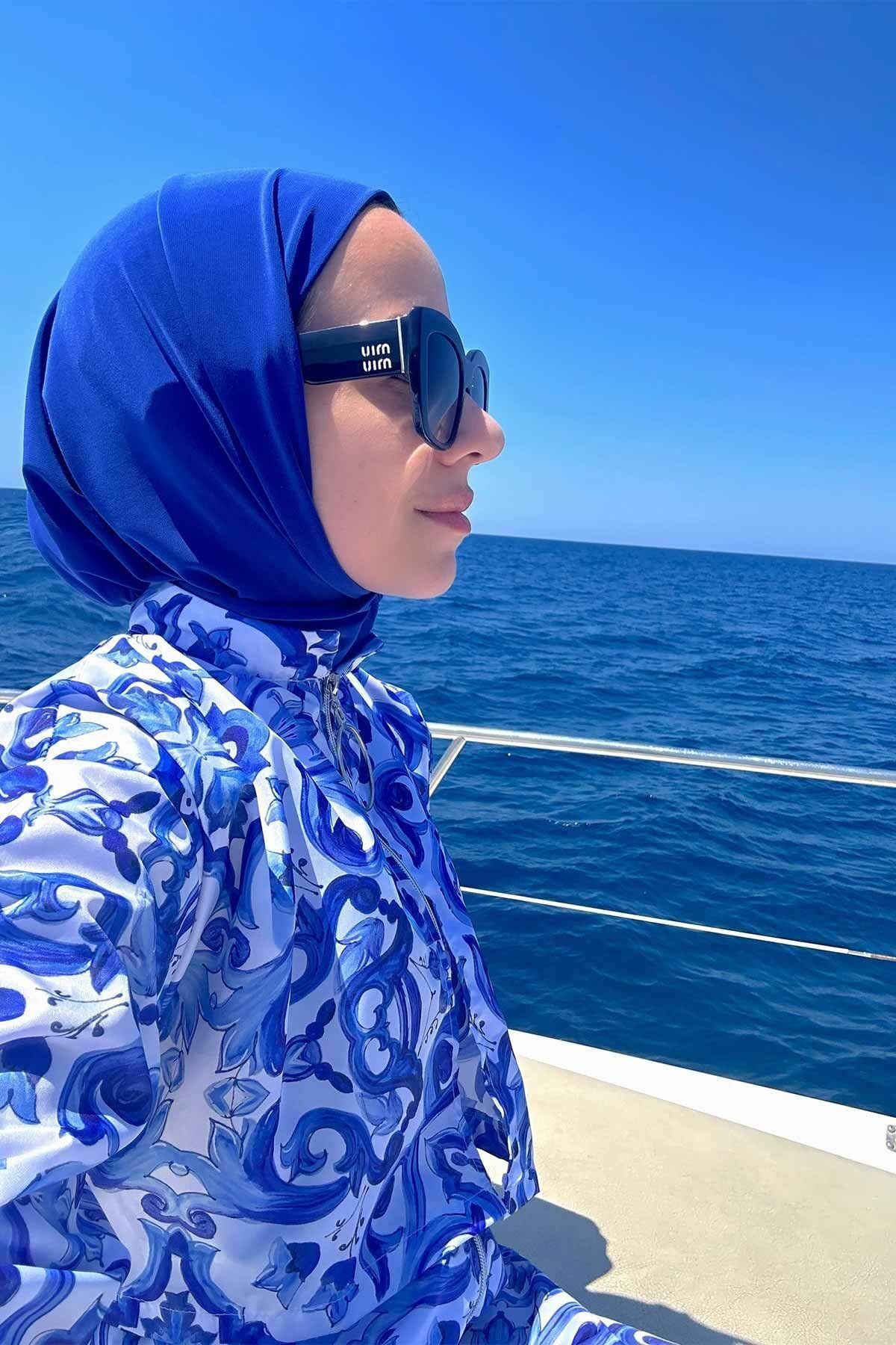 Ka Hijab Çıtçıtlı Bone - Saks Mavi