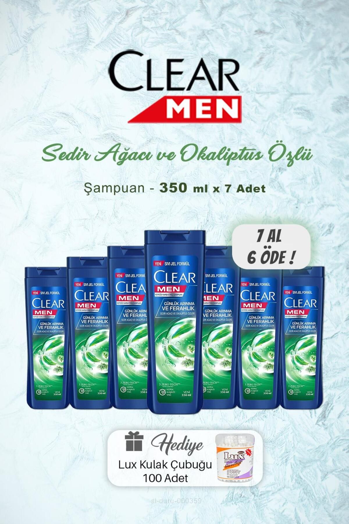 Clear 7 AL 6 ÖDE Clear Men Günlük Arındırıcı Şampuan 350 ml, Kulak Çubuğu Hediyeli
