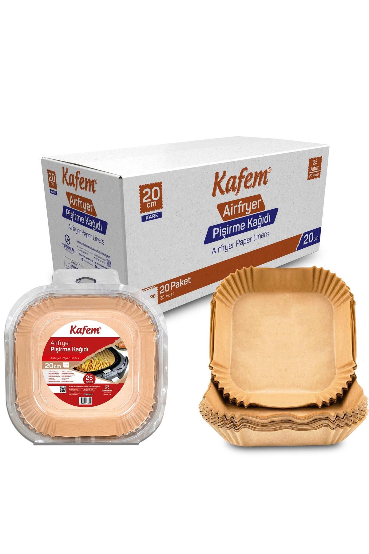 KAFEM Airfryer Pişirme Kağıdı Kare 20cm 25 li x 20 Paket (Koli)