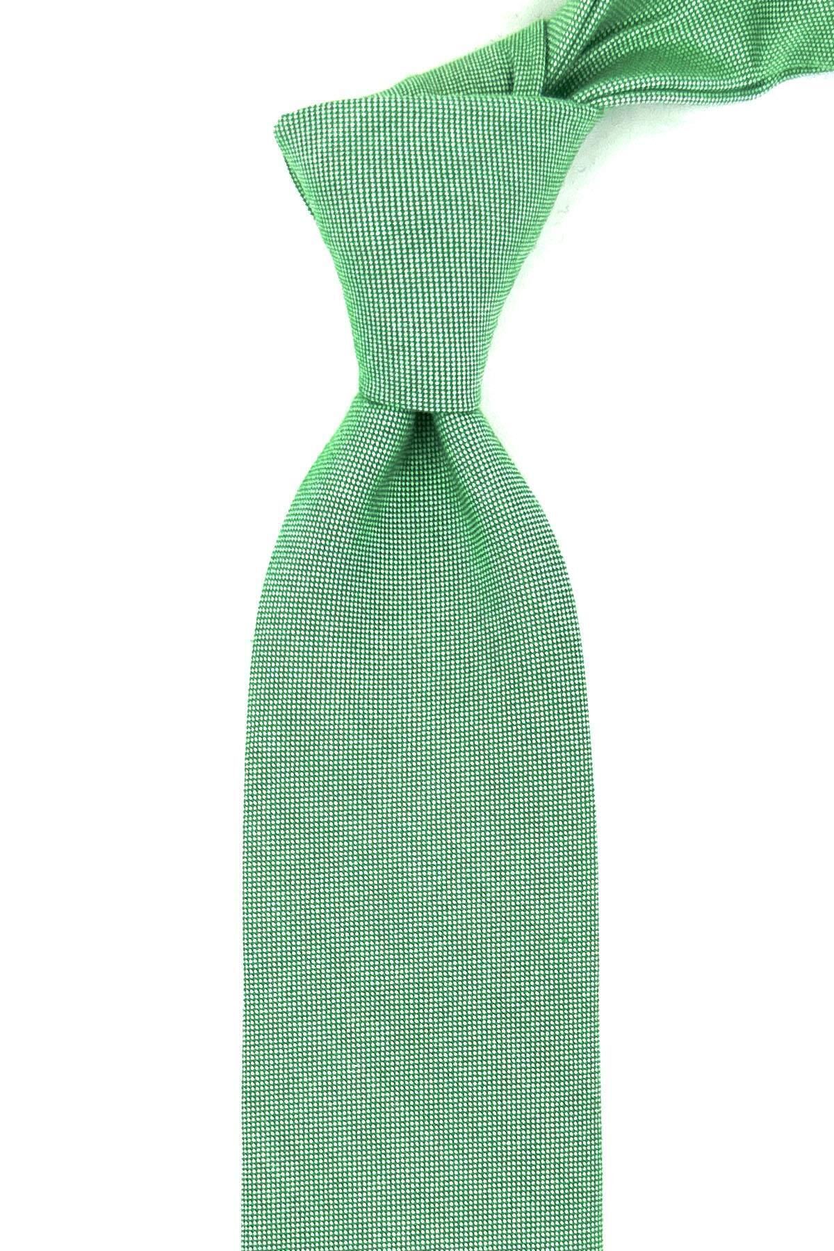 Kravatkolik Yeşil Nokta Desen Mendilli Klasik Yün Kravat KK12136