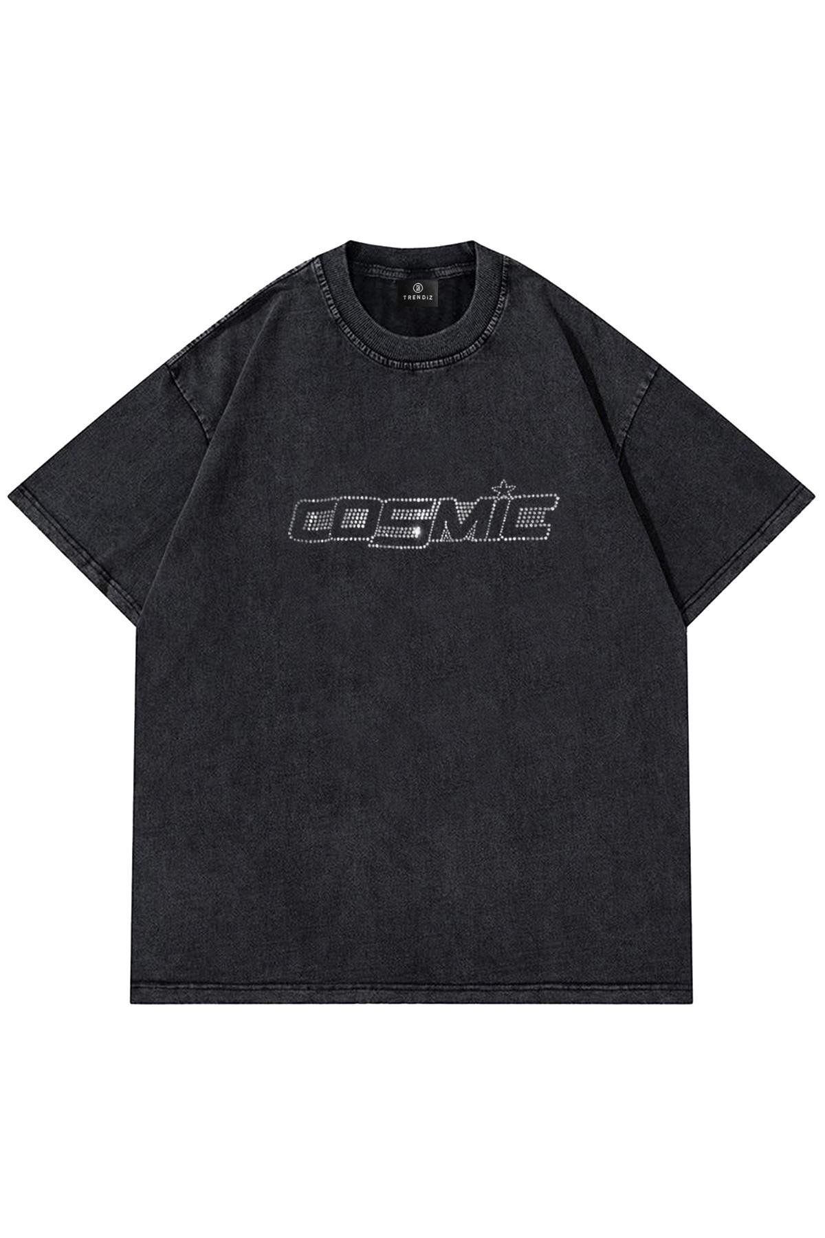Trendiz Unisex Cosmic Yıkamalı Tshirt Antrasit