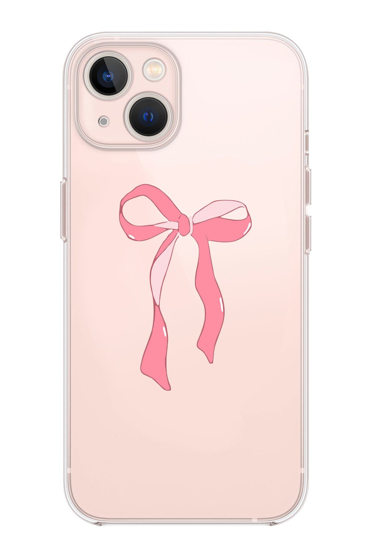 shoptocase Iphone 15Plus/14Plus Uyumlu Pembe Kurdele Desenli Şeffaf Telefon Kılıfı