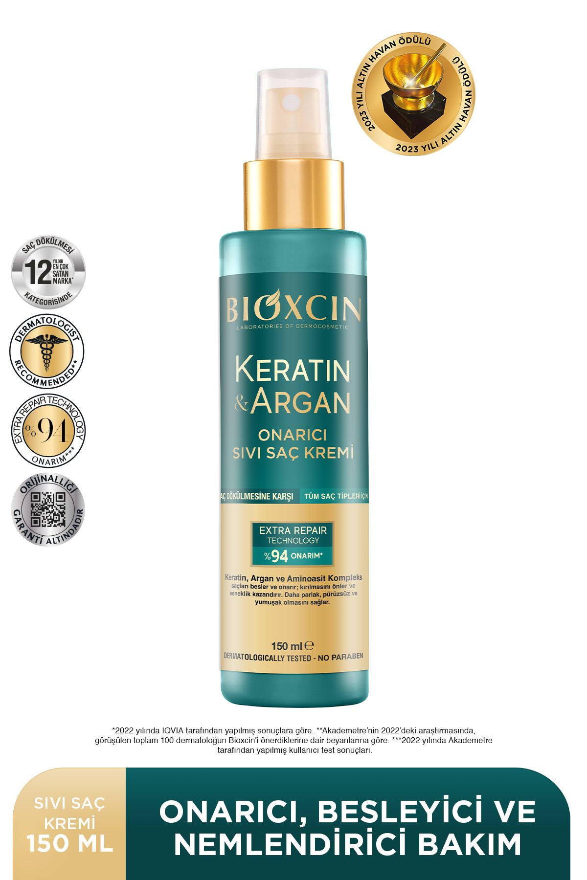 Bioxcin Keratin & Argan Onarıcı Sıvı Saç Bakım Kremi 150 ml Yıpranmış ve Hassas Saçlar