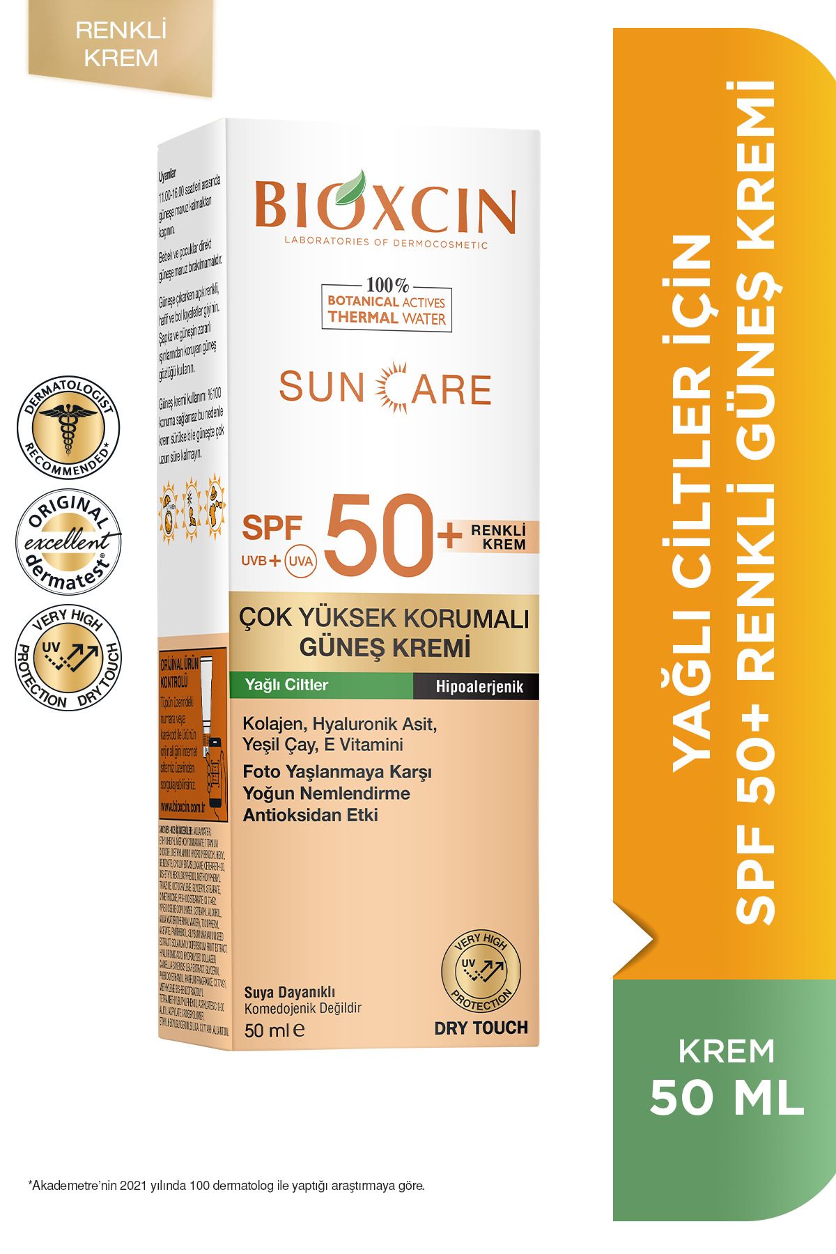 Bioxcin Sun Care Spf 50 Yağlı Ciltler Için Renkli Güneş Kremi 50 ml - Kolajen Dry Touch Tinted