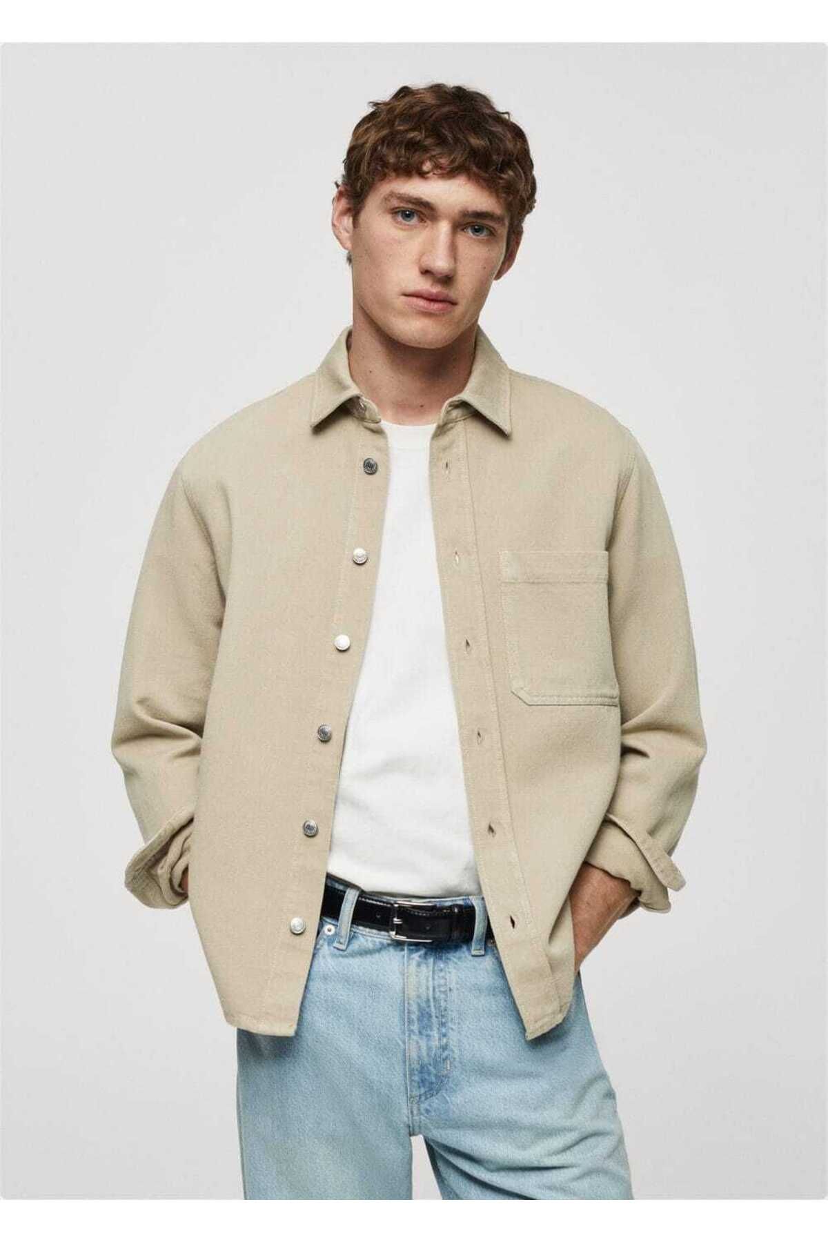 MANGO Man Regular Fit Pamuklu Ve Keten Gömlek Ceket