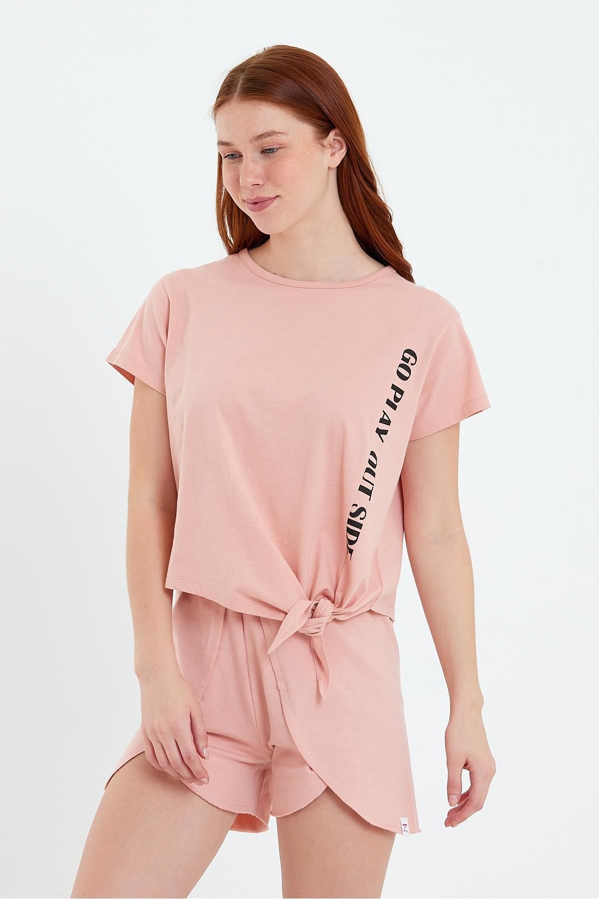 Zeyland Kadın Go Play Baskılı Ve Bağlamalı T-shirt