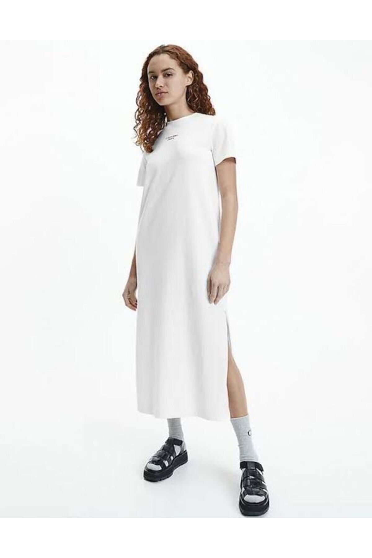 Calvin Klein Pamuklu Uzun Yırtmaçlı Kısa Kollu elbise