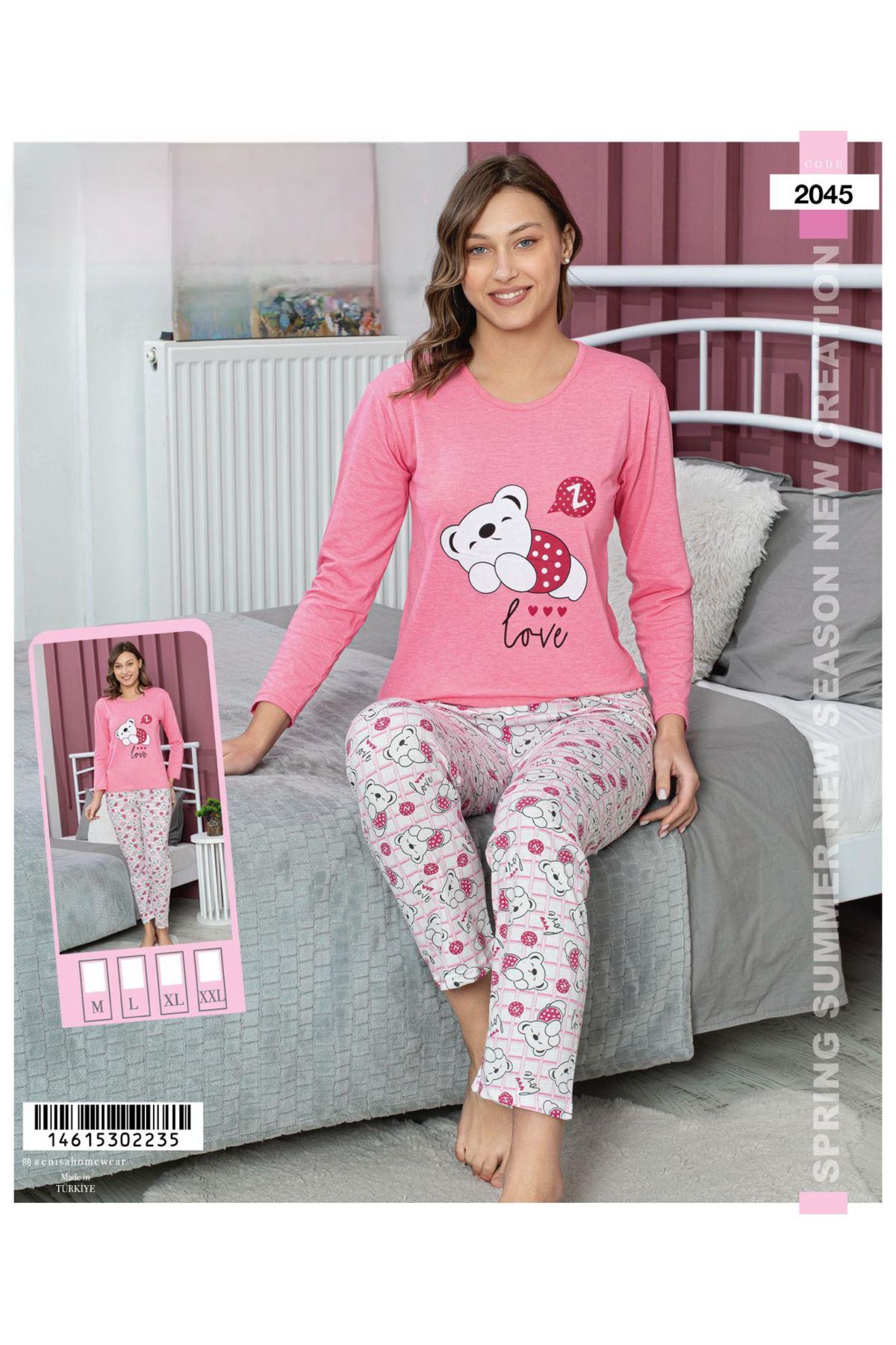 meynur moda Pamuklu Penye Uzunkollu Pijama Takımı