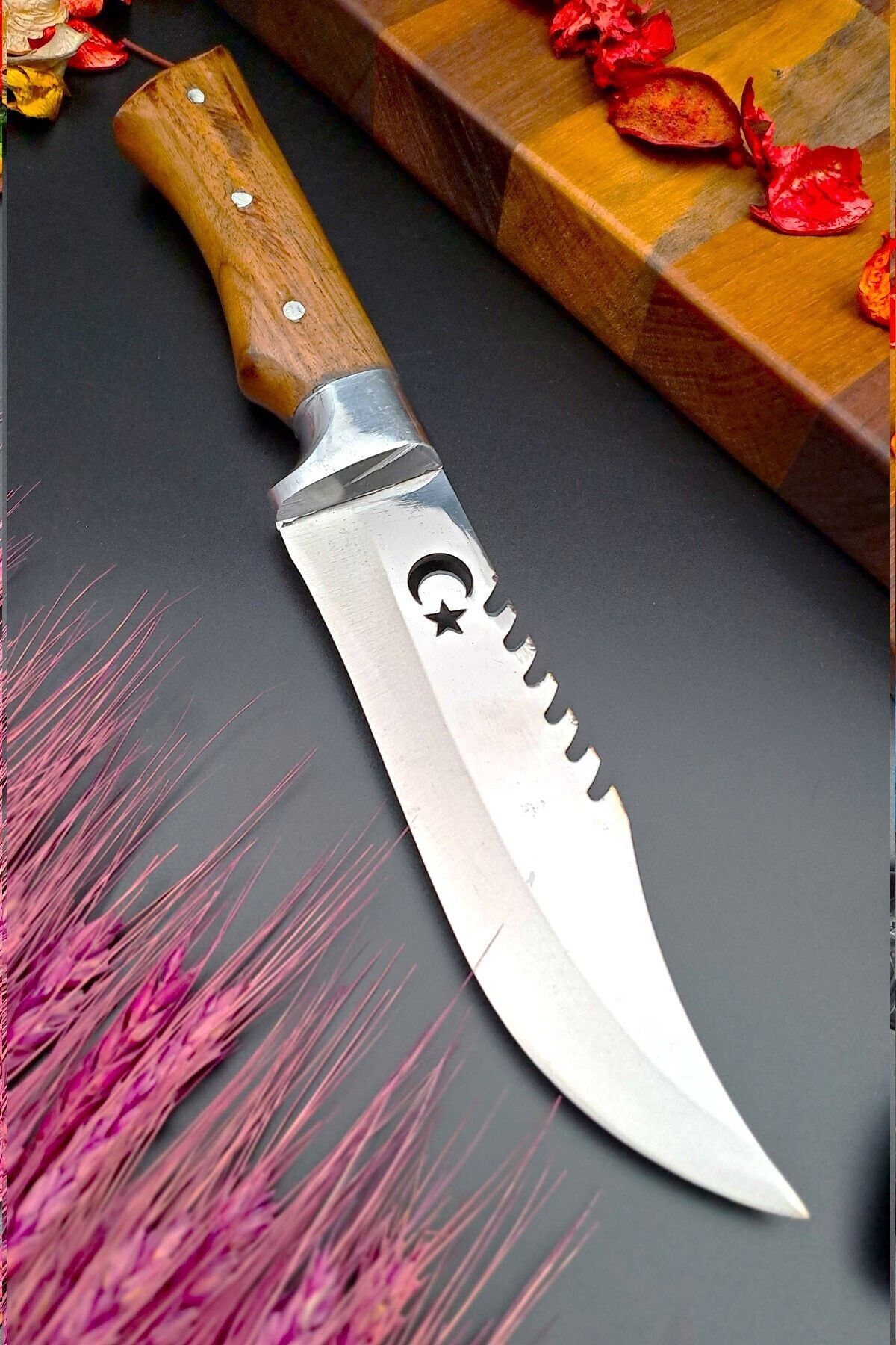 SWENCRAFT Outdoor Bıçak Piknik Rambo Doğa Dağ Kamp Bıçağı El Yapımı Kılıfl Hediyeli ( Ceviz Ağacı) 28 Cm