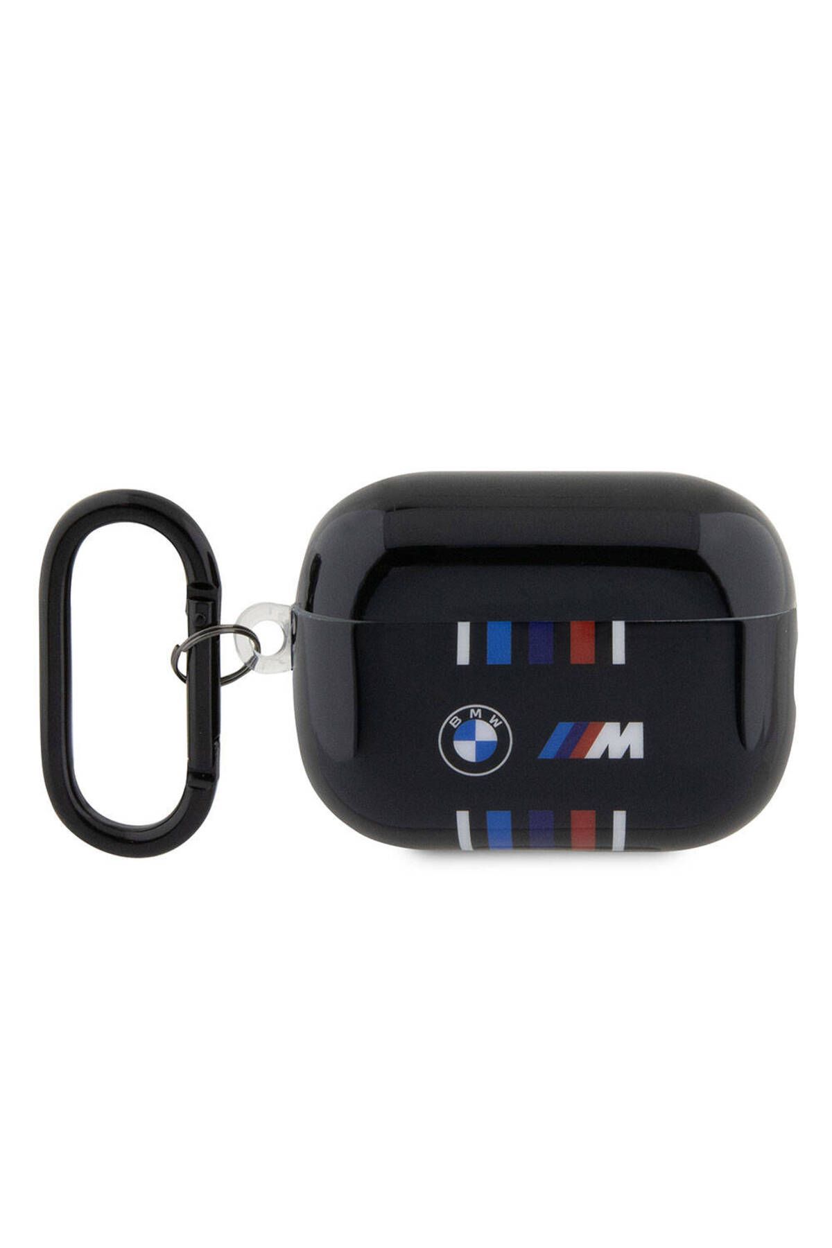 BMW Airpods Pro 2 Uyumlu Kılıf BMW  Lisanslı Çoklu Renkli Çizgili Çift IMD Baskı Logolu Siyah