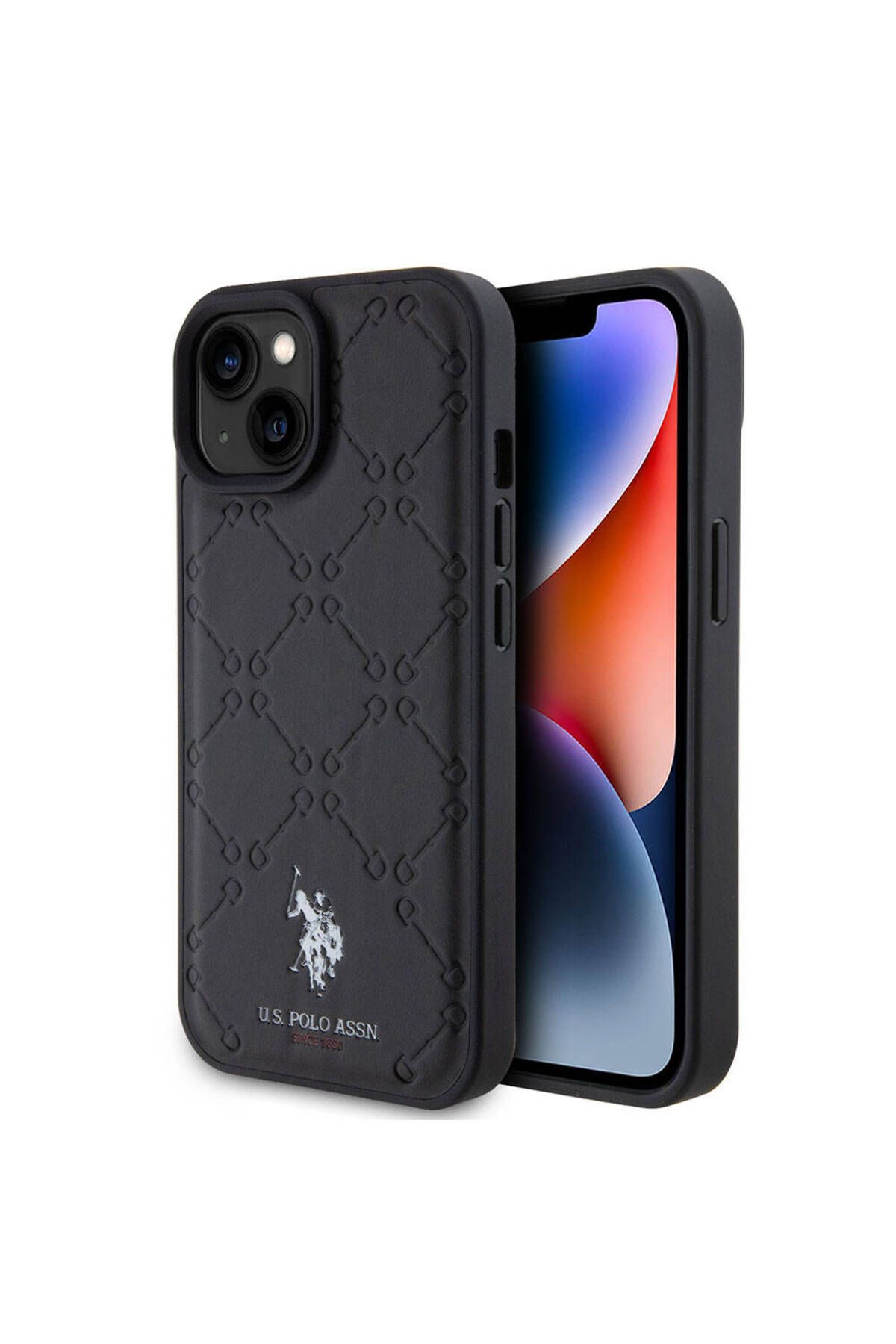 U.S. Polo Assn. iPhone 15 Plus Uyumlu Kılıf U.S. Polo Assn. Lisanslı HS Desenli Baskı Logolu Suni Deri Kapak Siyah