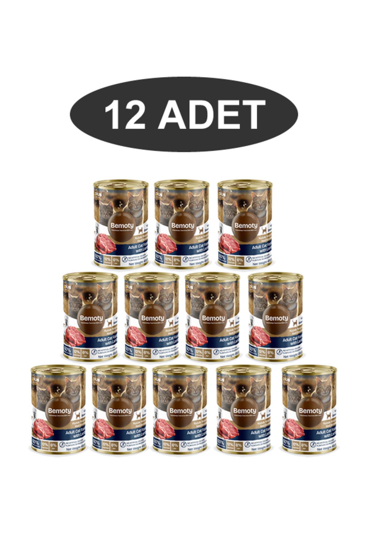 BEMOTY Kuzu Etli Kedi Konserve Yaş Mama 415gr *12 Adet