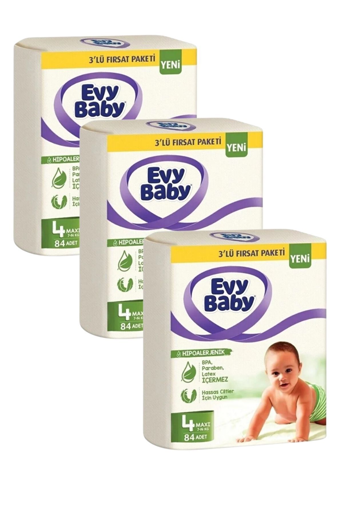 Evy Baby Bebek Bezi 4 Beden 3'lü Fırsat Paketi 7-14 Kg Maxi 252 Adet