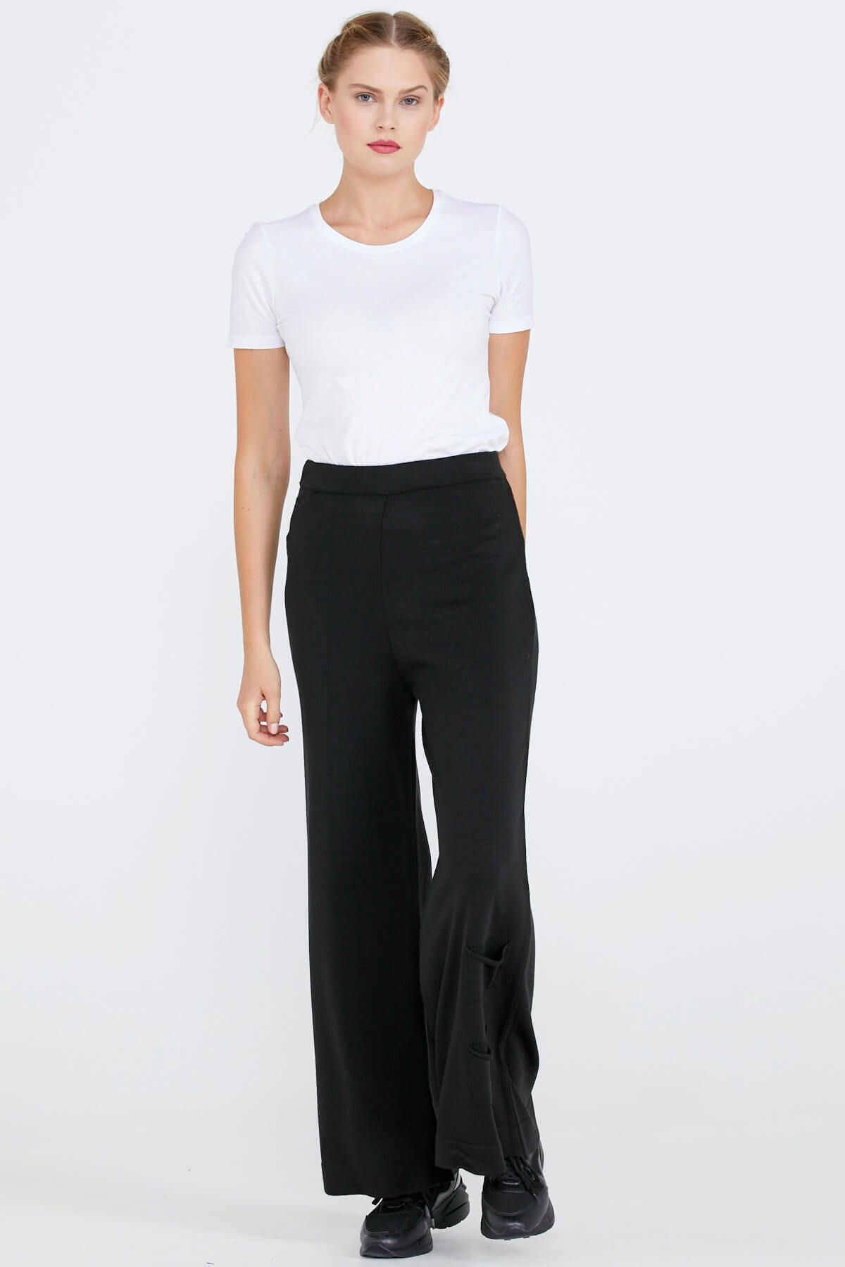 Sementa Triko Kadın Paçası Cep Detaylı Pantolon - Siyah