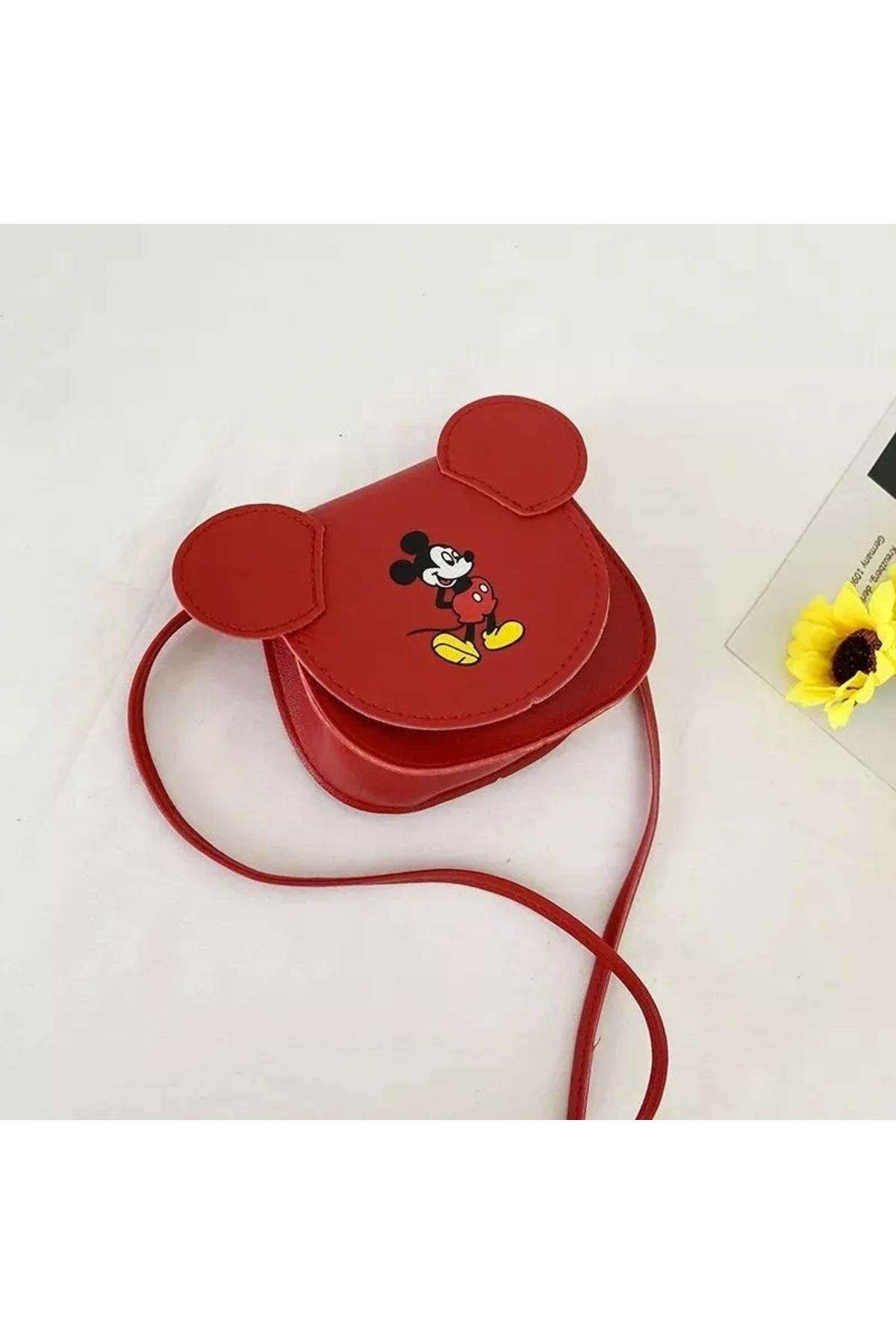 Zehra Aksesuar Mickey mouse desenli kulaklı deri kapaklı çapraz çocuk çanta