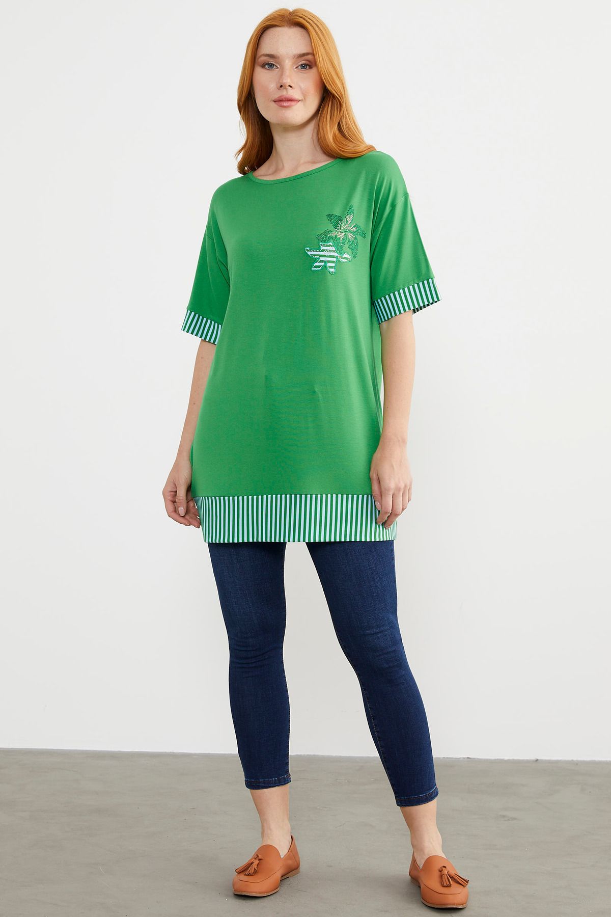 Sementa Truvakar Kol Çizgi Detaylı Bluz - Yeşil