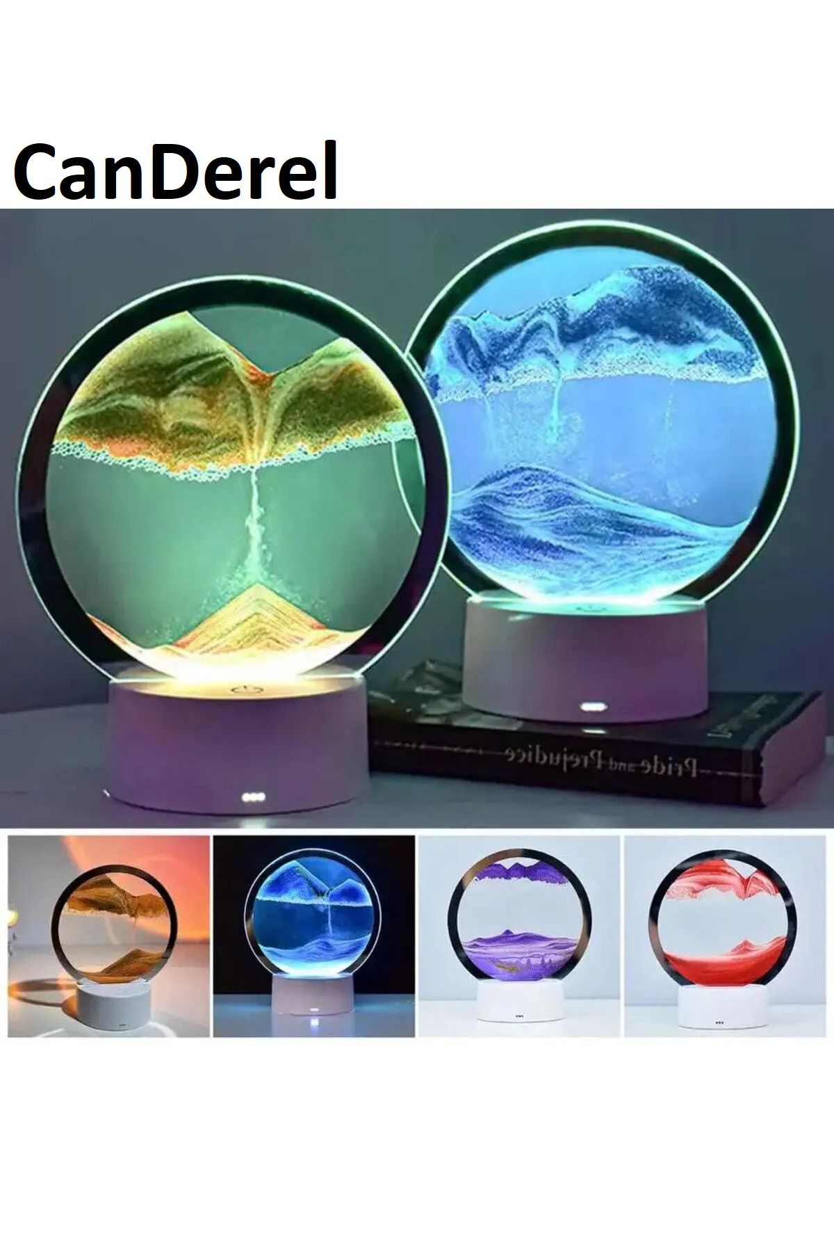Jetcom 3D Işıklı Kum Saati Hareketli Dekoratif Gece Lambası Dekor Led Işık 7 Renk