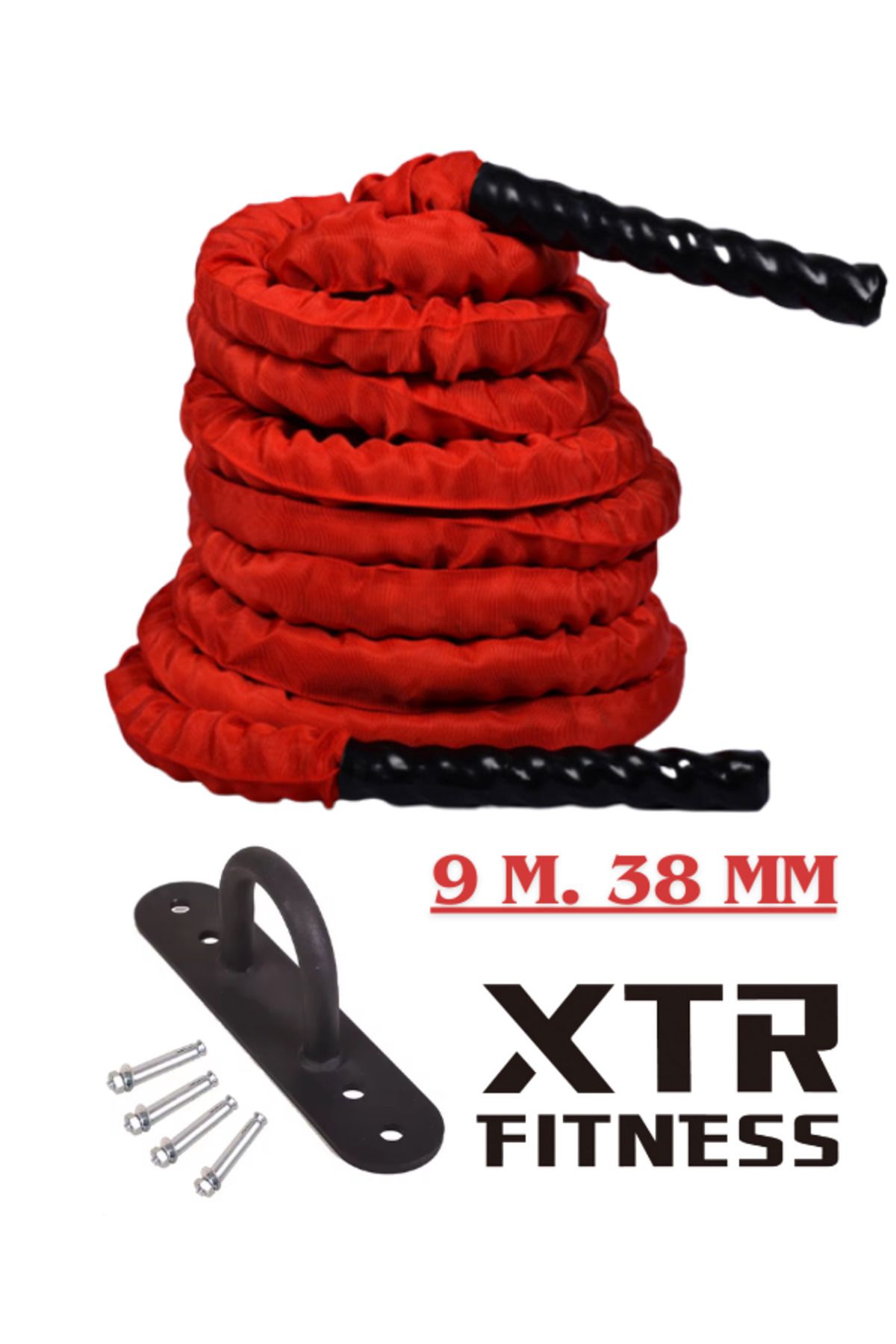 XTR Fitness Crosfit Halatı 9 M 38 Mm Kırmızı Kılıflı