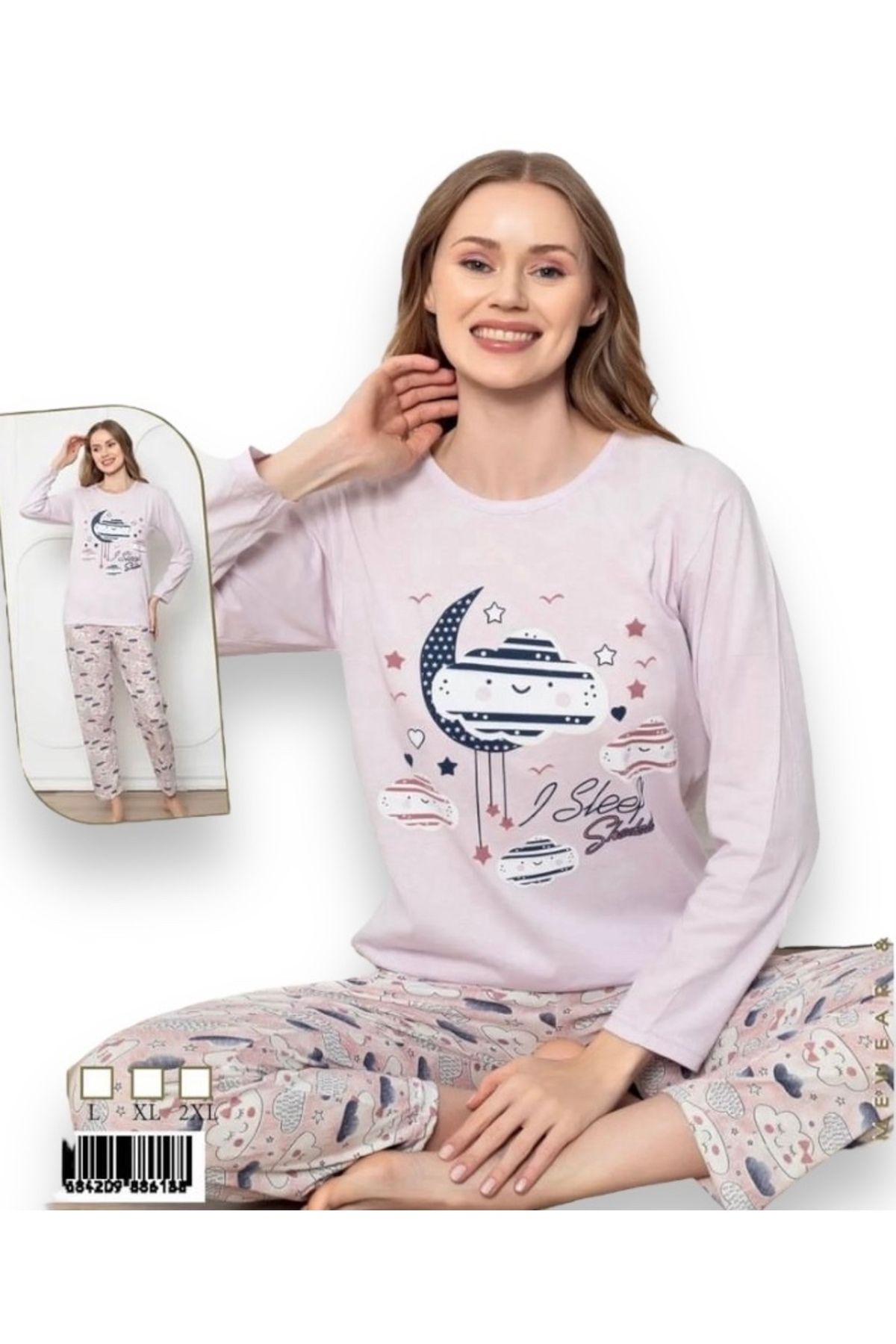 EFAGİYİM Kadın Baskılı Uzun Kollu Pijama Takımı
