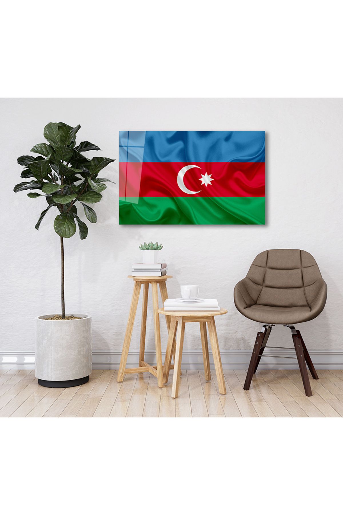 Pi Dekorasyon Dalgalı Azerbaycan Bayrağı Kanvas Tablo Uv Baskılı Ve  Hediyelik