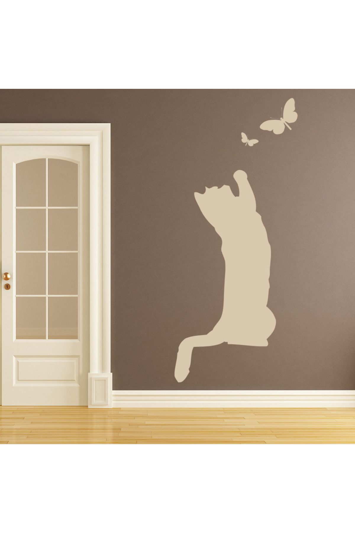 Modatools Sevimli Kedi Ve Kelebek Dekoratif Duvar Sticker Çıkartma Yatak Çocuk Odası