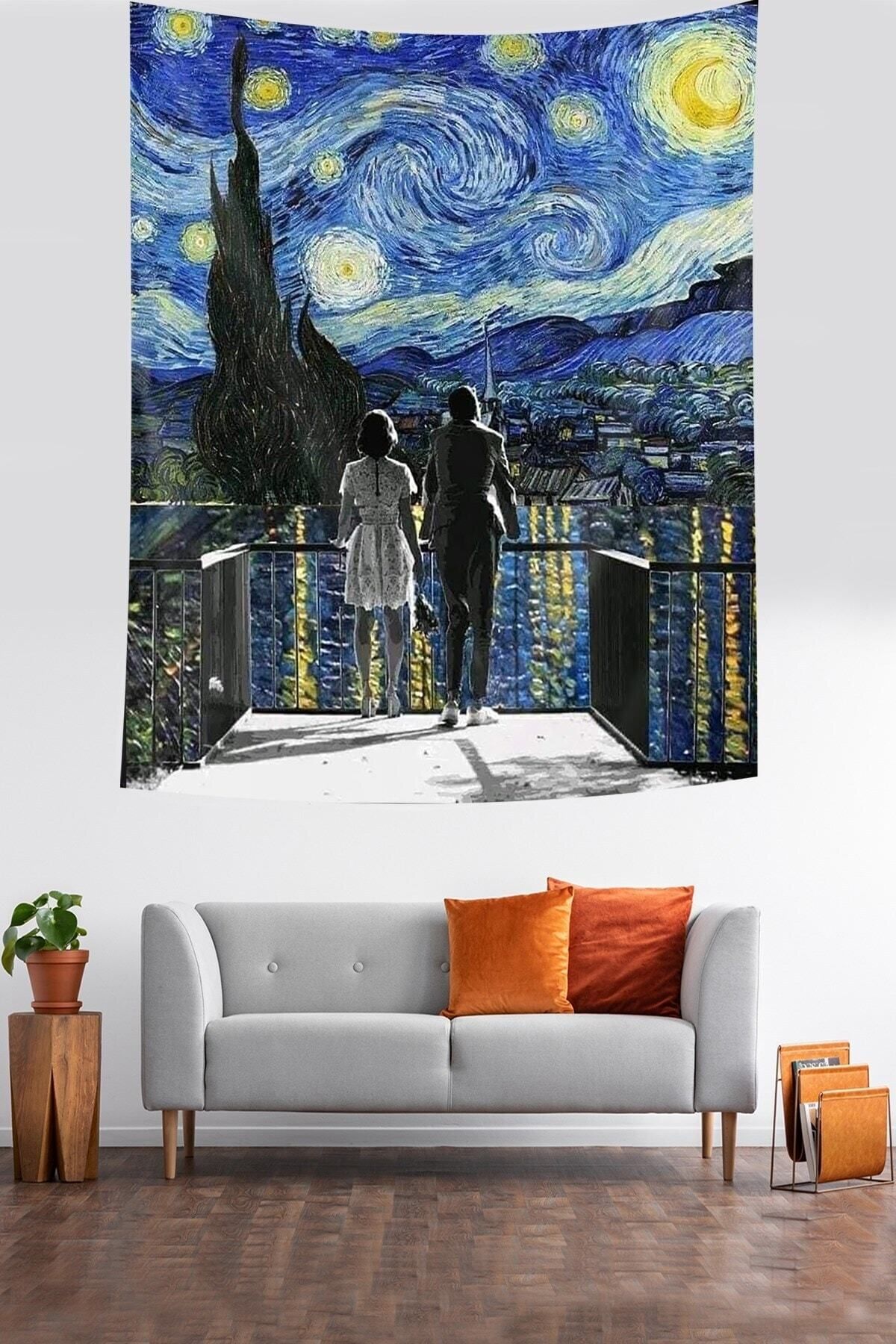 farbala Van Gogh Yıldızlı Geceler Rhone Nehri Leke Tutmaz Kumaş Duvar Örtüsü Duvar Halısı Tapestry