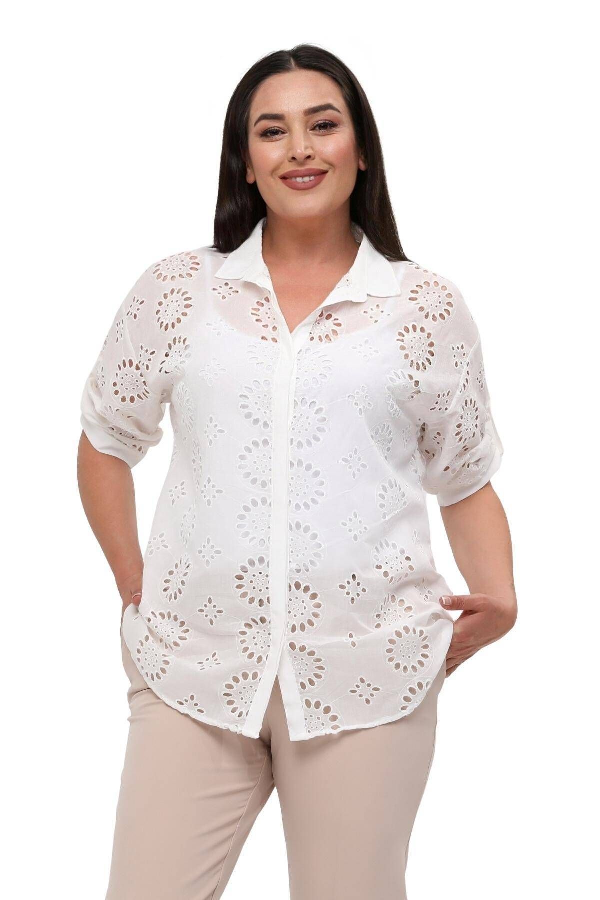 Hanezza Yaz Şıklığına Uygun: Kadın Büyük Beden Beyaz Gömlek - Nefes Alabilen ve Serin Tutma Özellikleri
