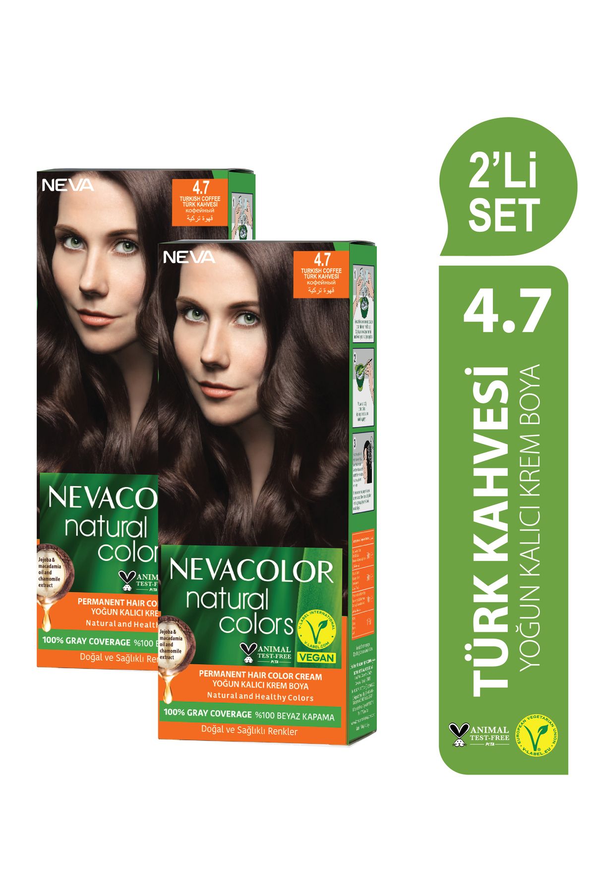 Neva Color Natural Colors 2'Lİ SET 4.7 TÜRK KAHVESİ Kalıcı Krem Saç Boyası Seti
