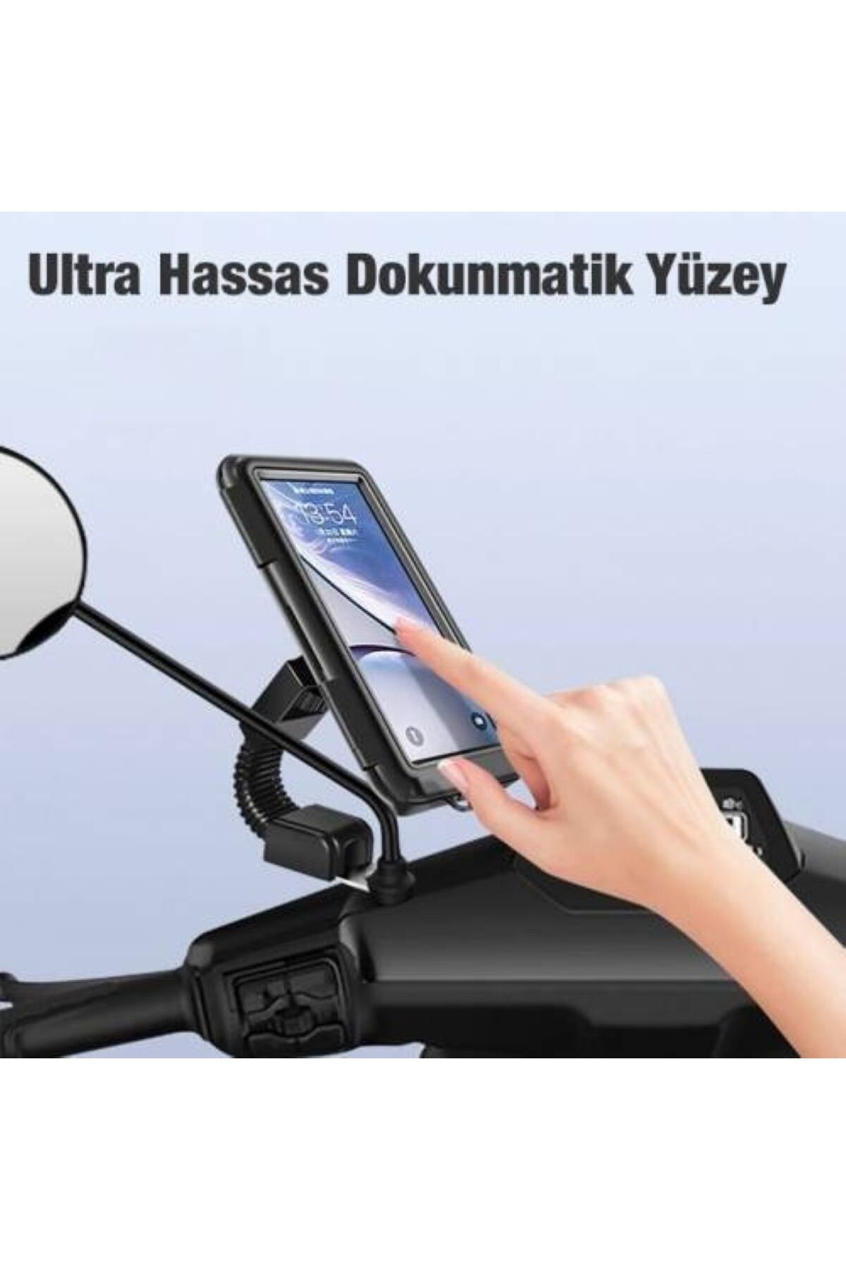 Protonust Motosiklet, Scooter Için Aynaya Takılan Su Geçirmez Telefon Tutucu, Dokunmatik Kapaklı Tutucu