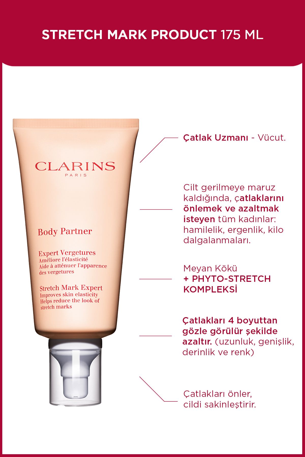 Clarins Body Partner Stretch Mark Expert 175 ml Çatlak Kremi