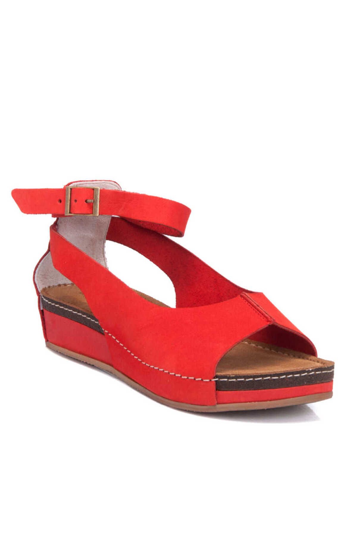 Tergan Kırmızı Nubuk Deri Kadın Sandalet - K23Y1SN66727-F35