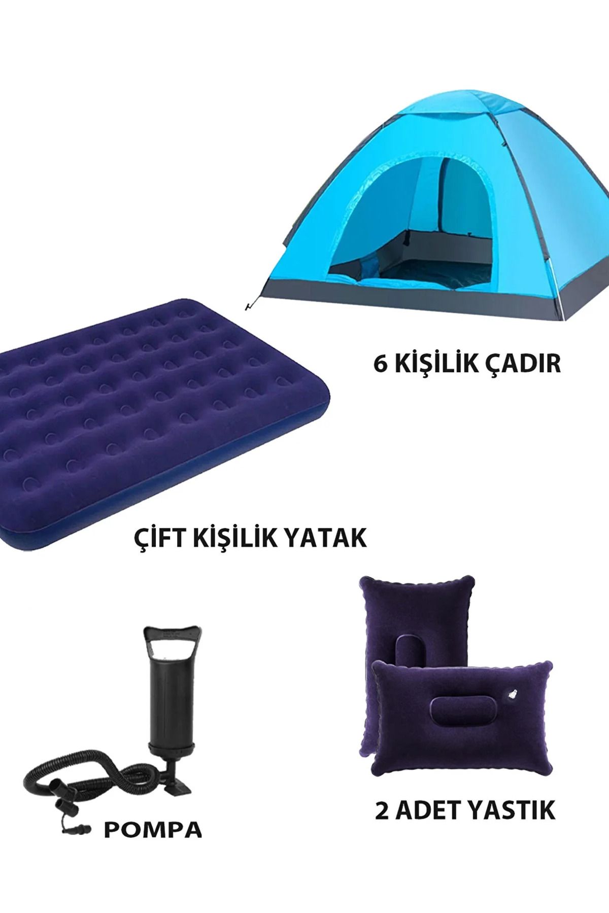 Trend Maison Kamp Çadırı Seti - 6 Kişilik Çadır Şişme Yatak Pompa 2 Yastık