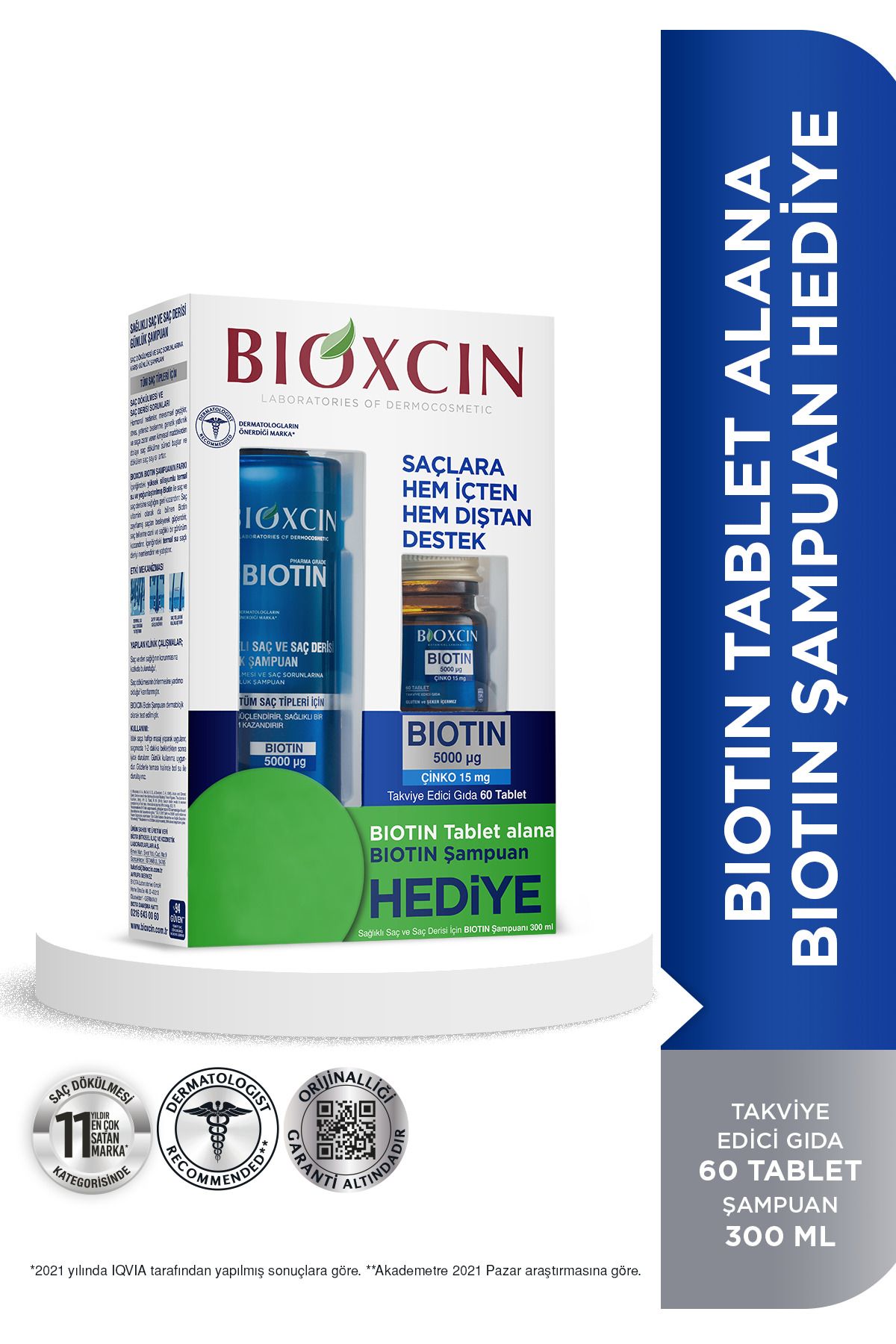 Bioxcin Biotin Şampuan & Biotin Tablet Avantajlı Set - Biotin 5.000 mcg 60 Tablet + Biotin Şampuan Hassas