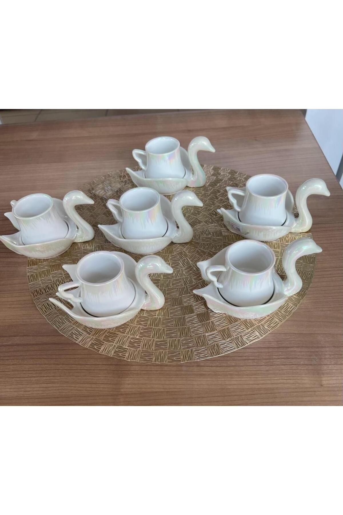 Sembol Beyaz Kugu çizgi desen 6 kişilik porselen kahve fincan takımı VOGUE-104