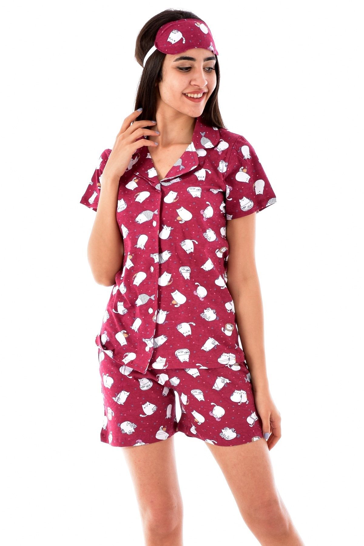 ARCAN 30118-5 Şortlu Düğmeli Vicson Pijama Takımı Bordo