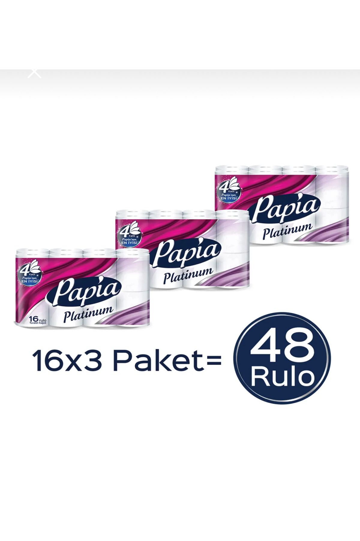 Papia 4 katlı tuvalet kağıdı 48li (16 rulo * 3 paket)