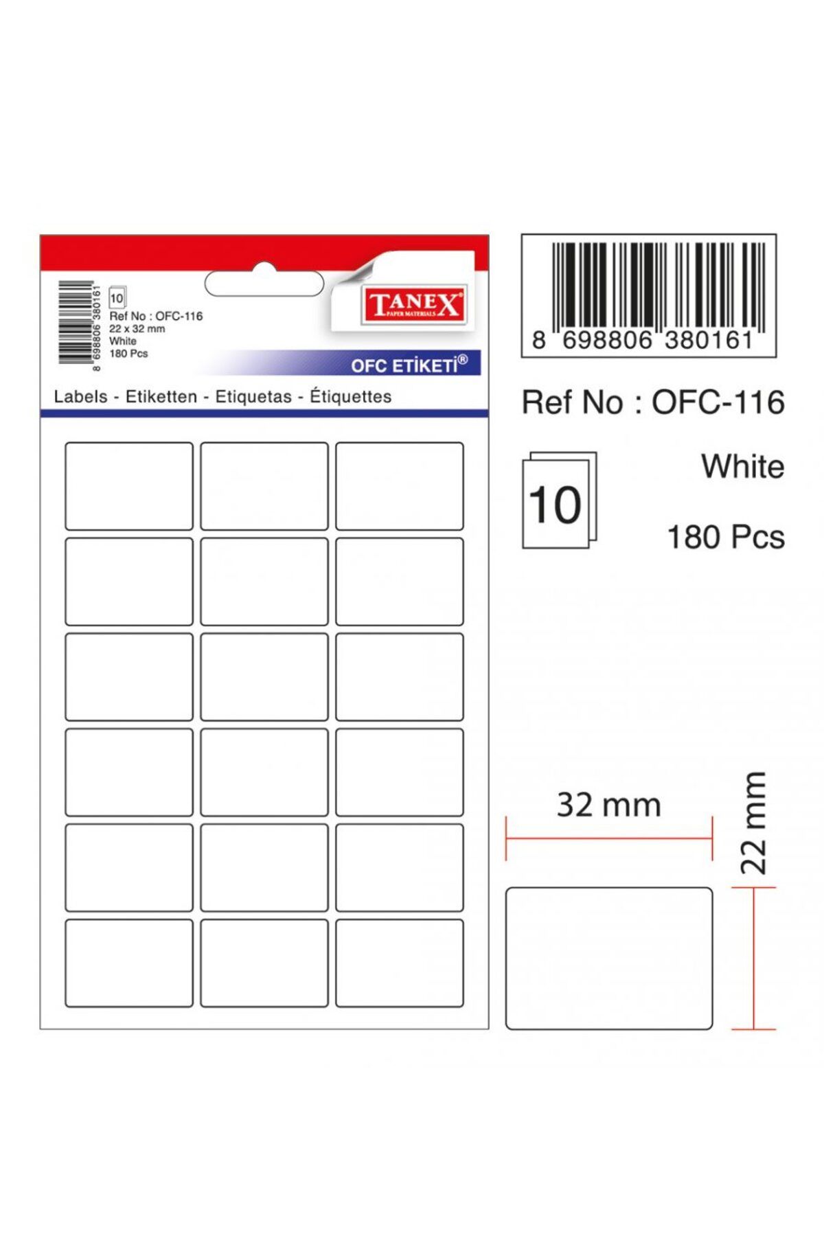 Tanex Beyaz Etiket Ölçü : 32×22 Mm Ofc-116