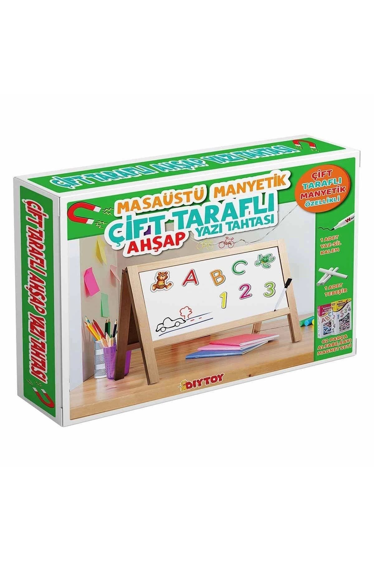 Diytoy 2243 Manyetik Çift Taraflı Masaüstü Ahşap Yazı Tahtası 62 Parça